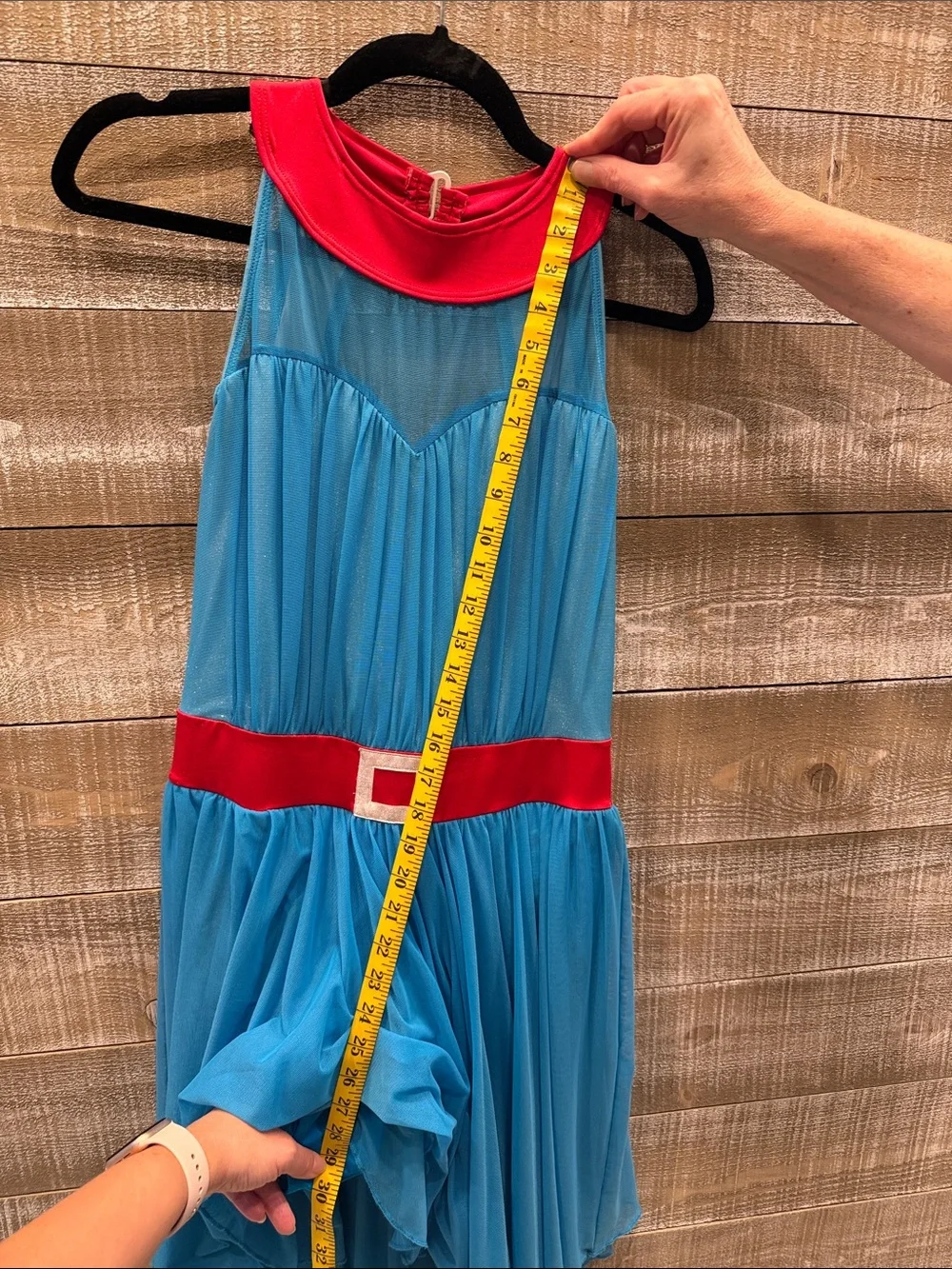 The Lineup Adult L Blue Tulle Dress with Red Collar and Belt
